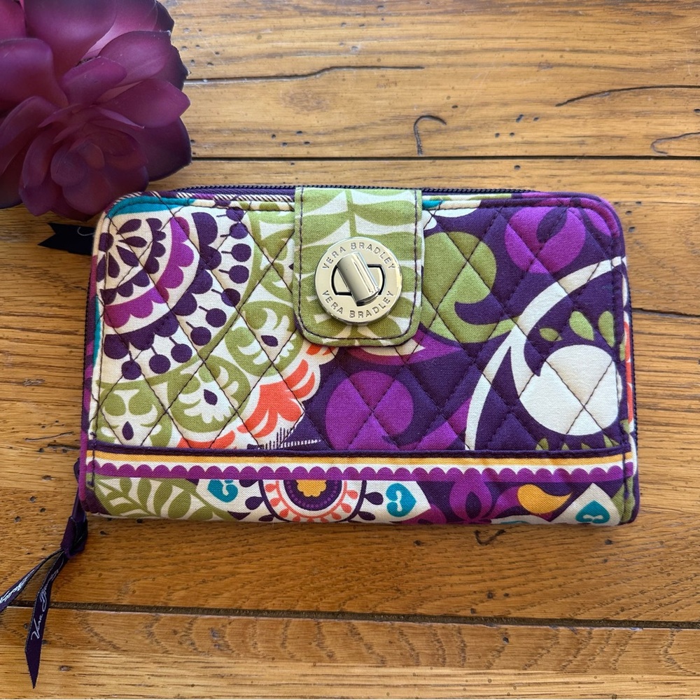 Vera Bradley Turn Lock Zip around Wallet PLUM CRAZY